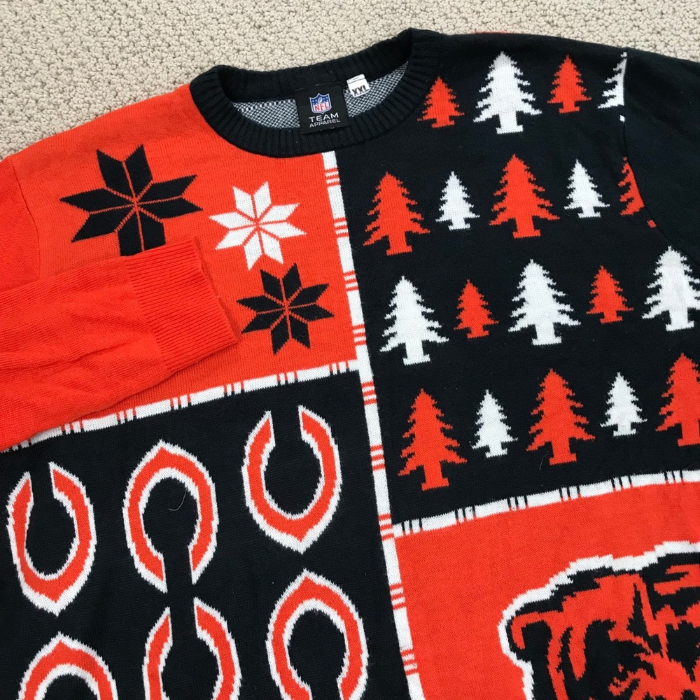 Chicago Bears NFL Team Apparel Ugly Christmas Holiday Sweater Mens XXL Orange